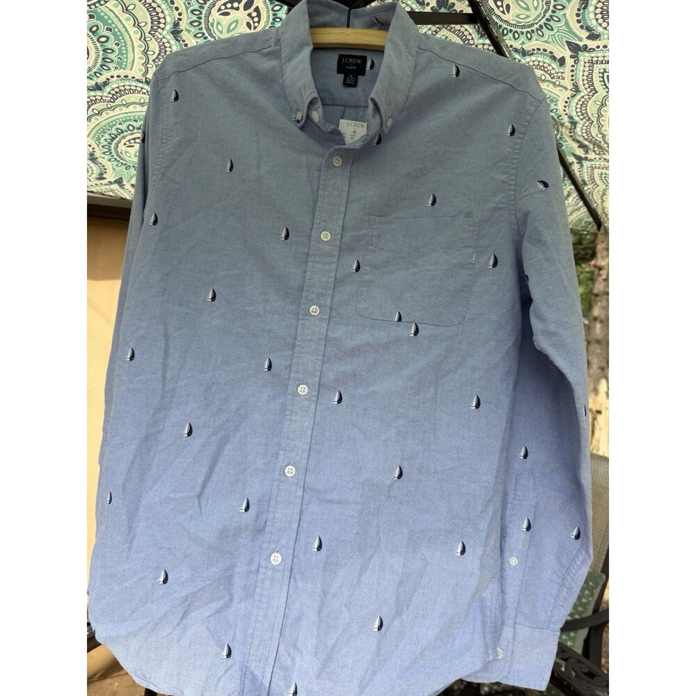 J.CREW Flex Men's M Blue Oxford Button-Down Sailboat Embroidered Shirt LS NWT